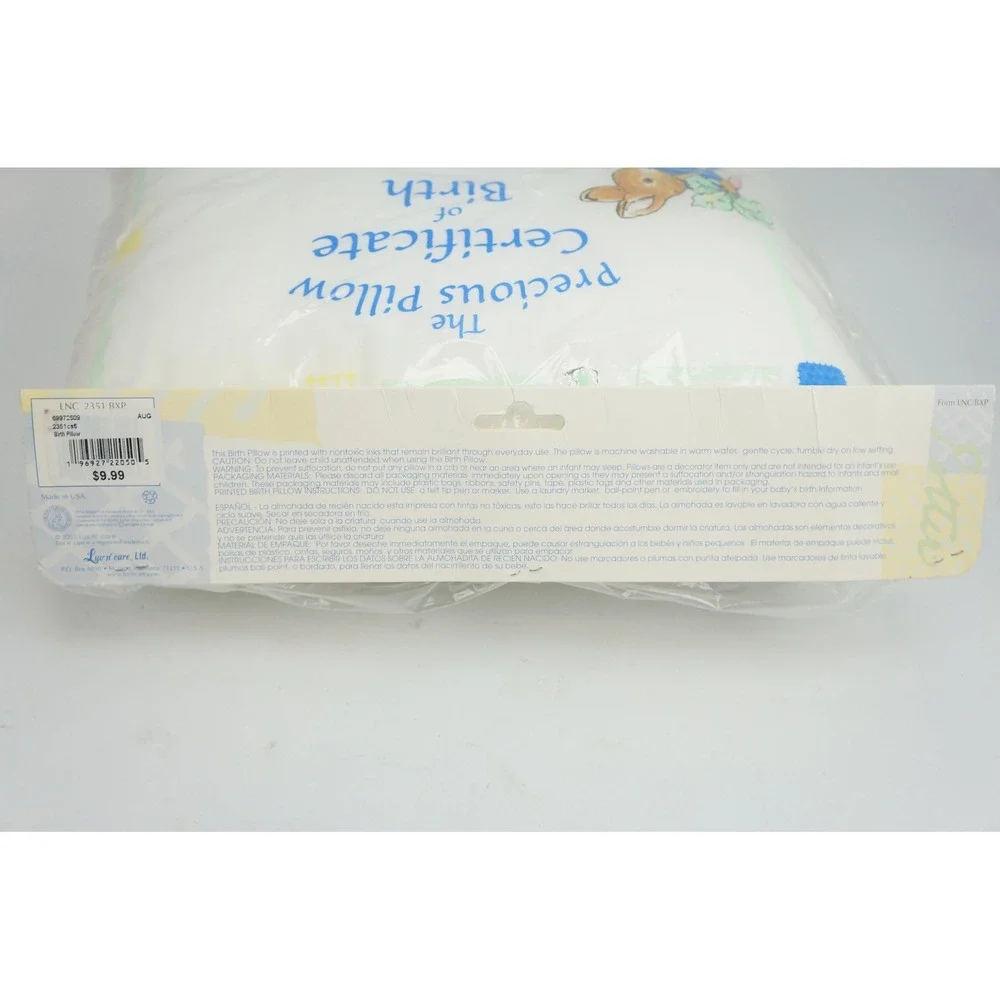 Peter Rabbit Birth Certificate Pillow 11x15 Precious Luv n care Keepsake New